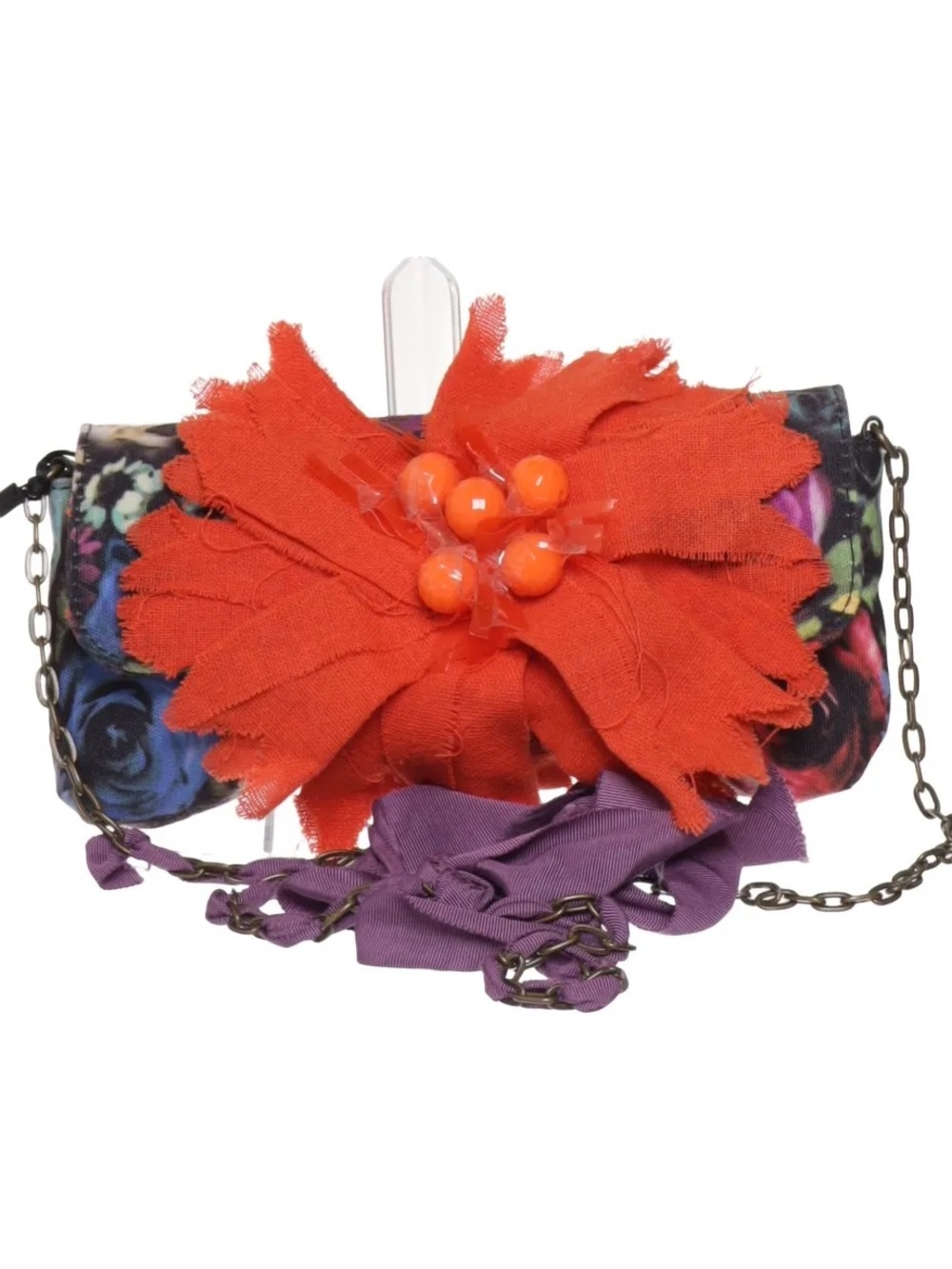 Lanvin for H&M Floral Crossbody with Orange Flower and Purple Tie
